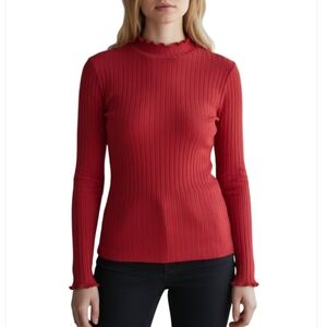 J.CREW Red Long Sleeve Tee Women's Size XL Ribbed Mockneck NWT New Preppy Career